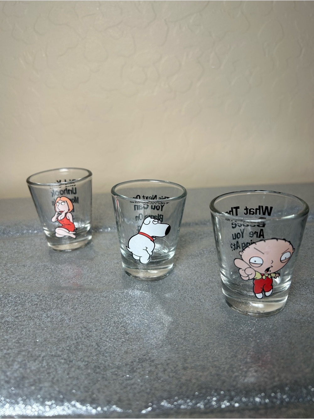 Family Guy Character Shot Glass 3pc Set - Stewie, Brian, Lois